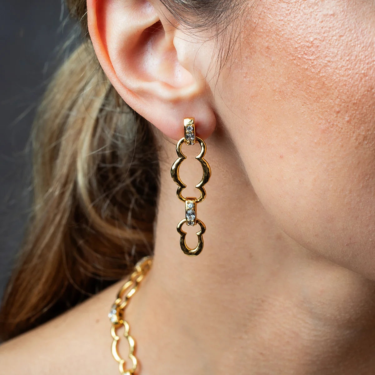 Capucine De Wulf Maharani Grande Double Drop Earrings ~ Clear Cubic Zirconia