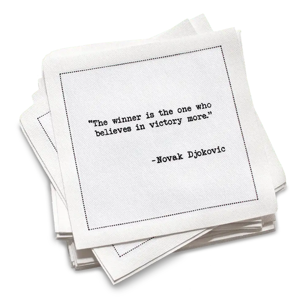 Five Star Napkins Inc. - Tennis Legends Quotes - White Cotton Cocktail Napkins 50x