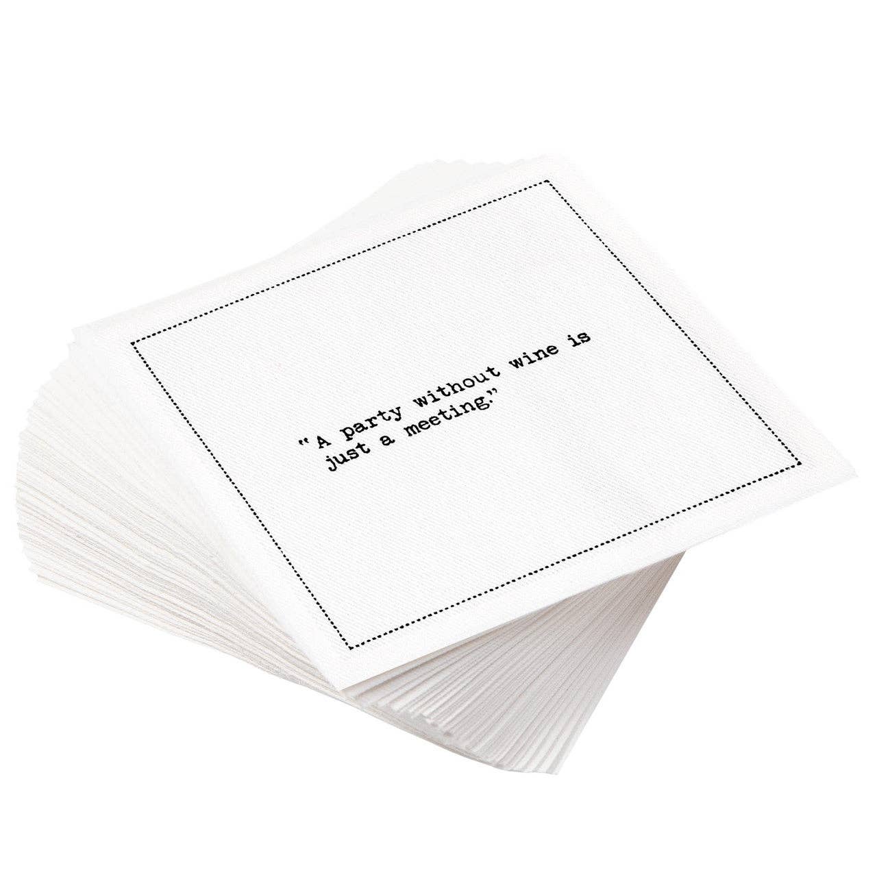 Five Star Napkins Inc. - Wine Quotes - White Cotton Cocktail Napkins x 50