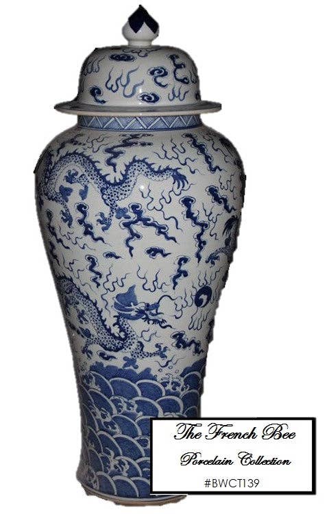 The French Bee & Co - Tall Lidded Ginger Jar With Dragon Pattern BWCT139