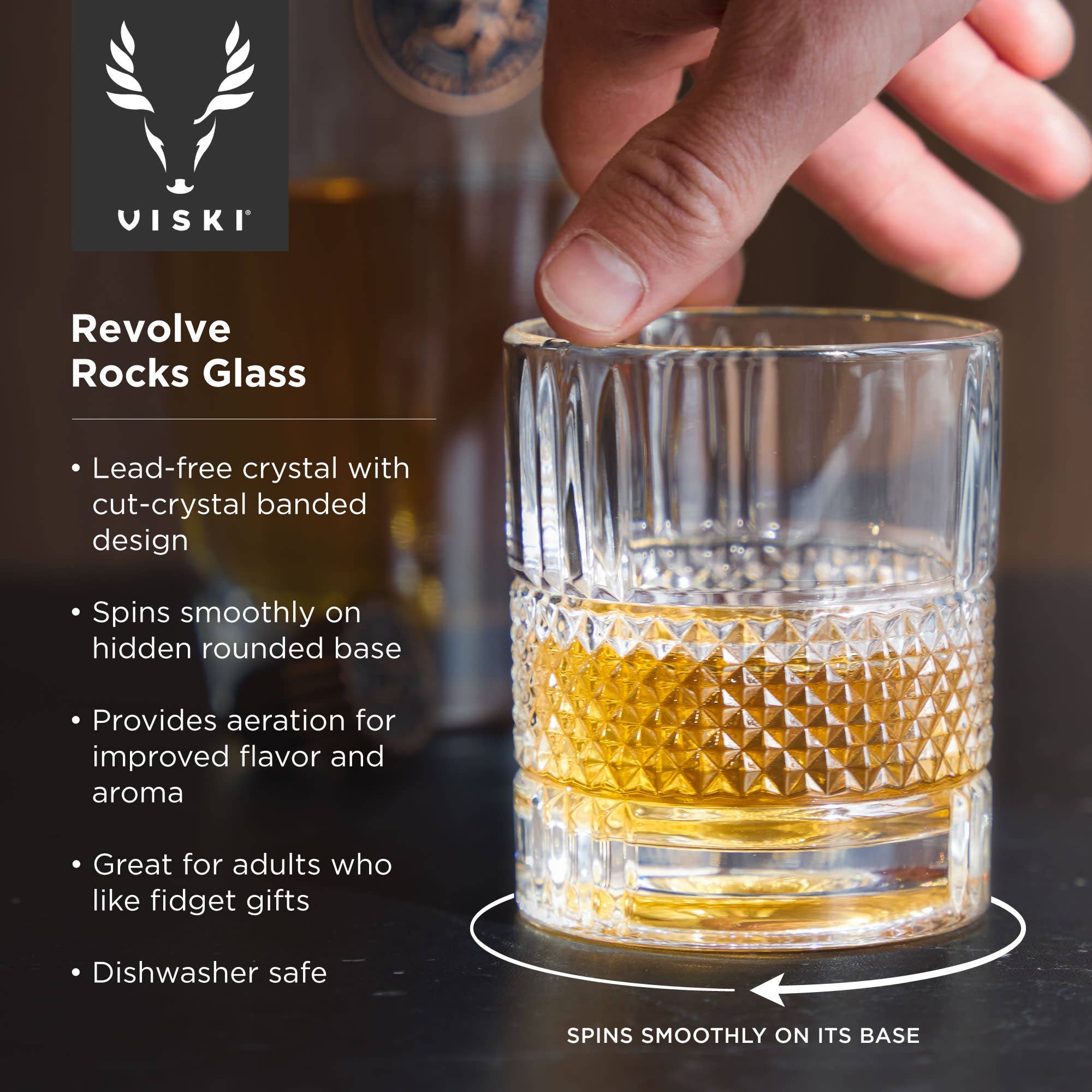 Viski - Revolve Crystal Spinning Scotch Rocks Glass