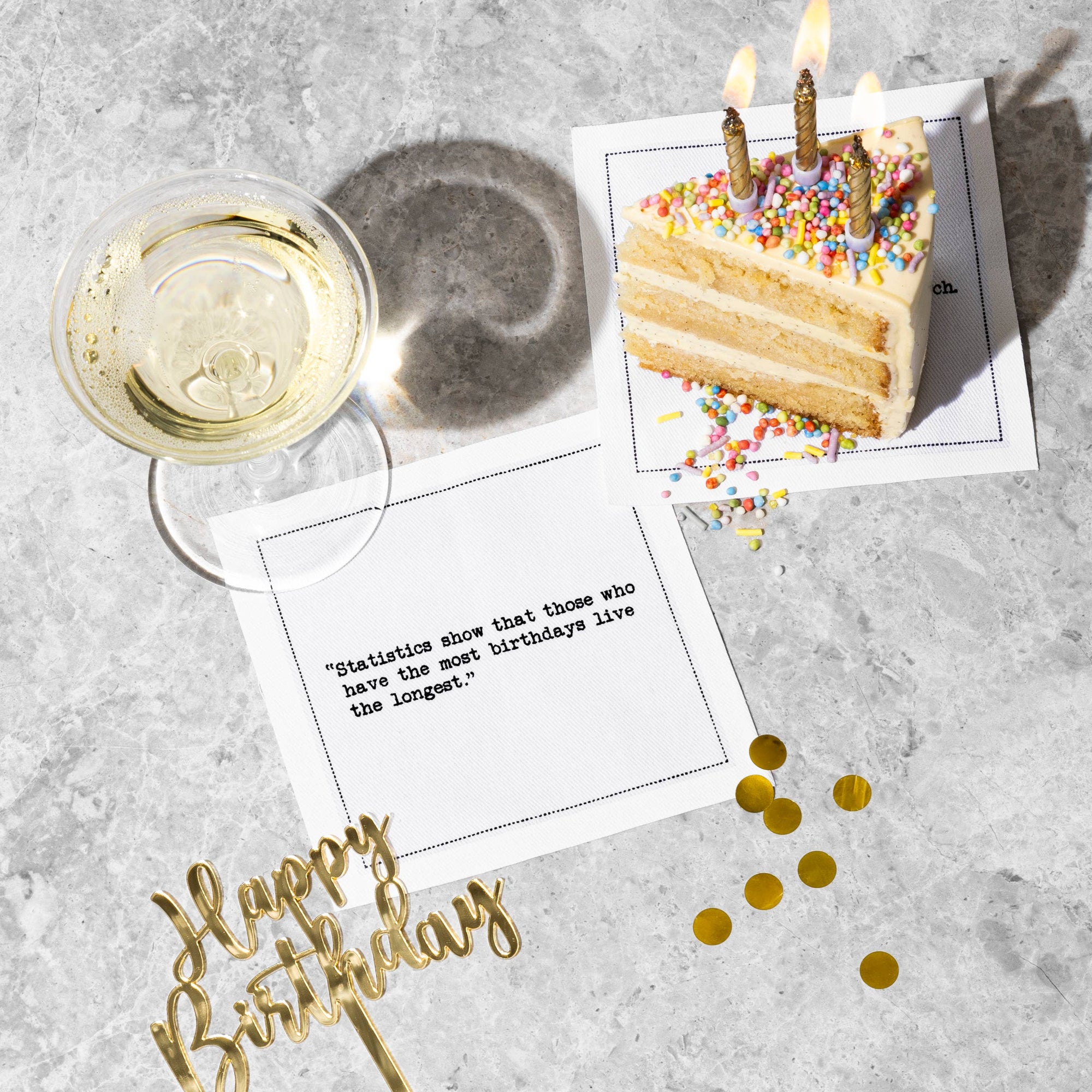 Five Star Napkins Inc. - Birthday Quotes  - White Cotton Cocktail Napkins 50x