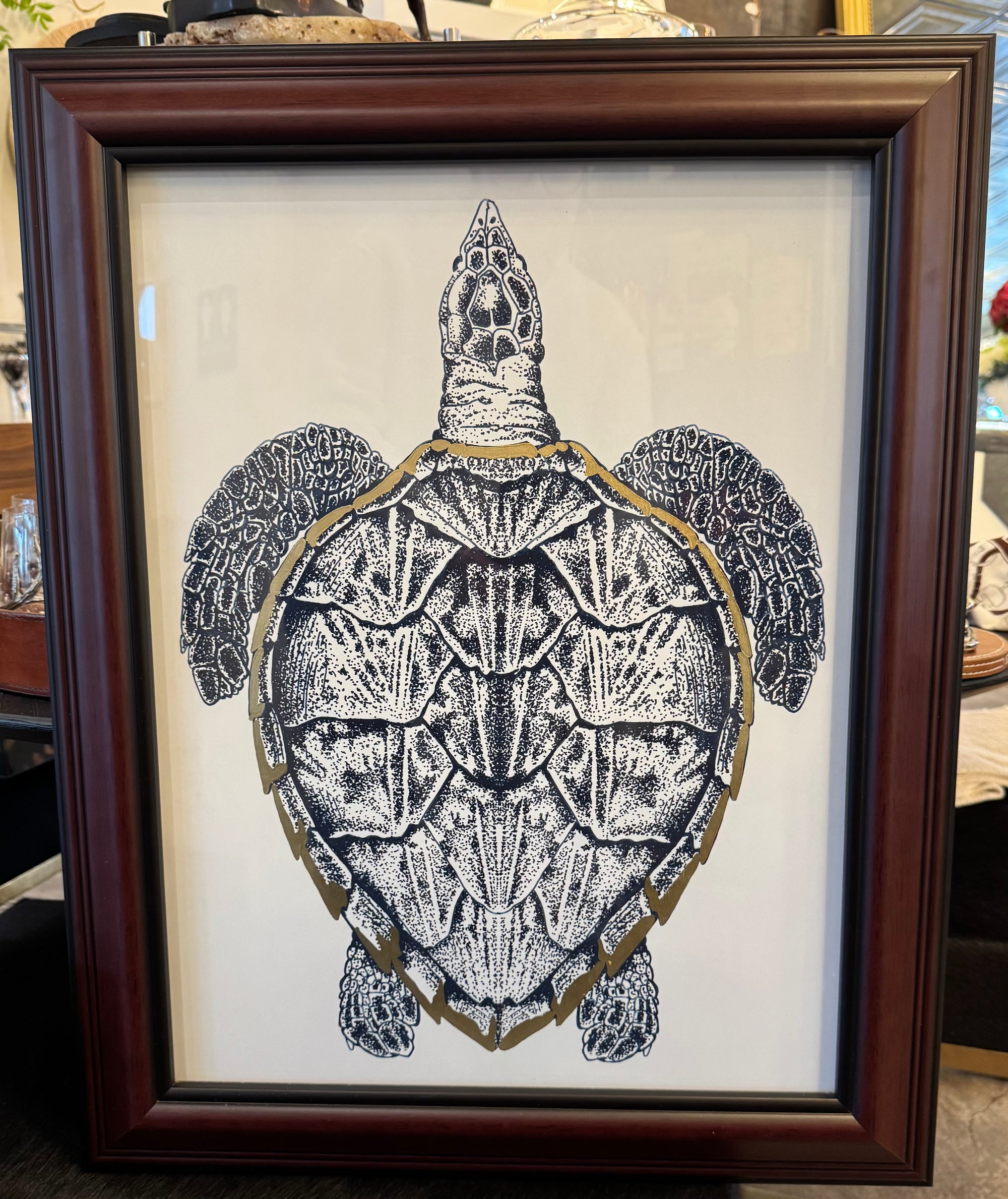 Sea Turtle with Gold Leaf Art