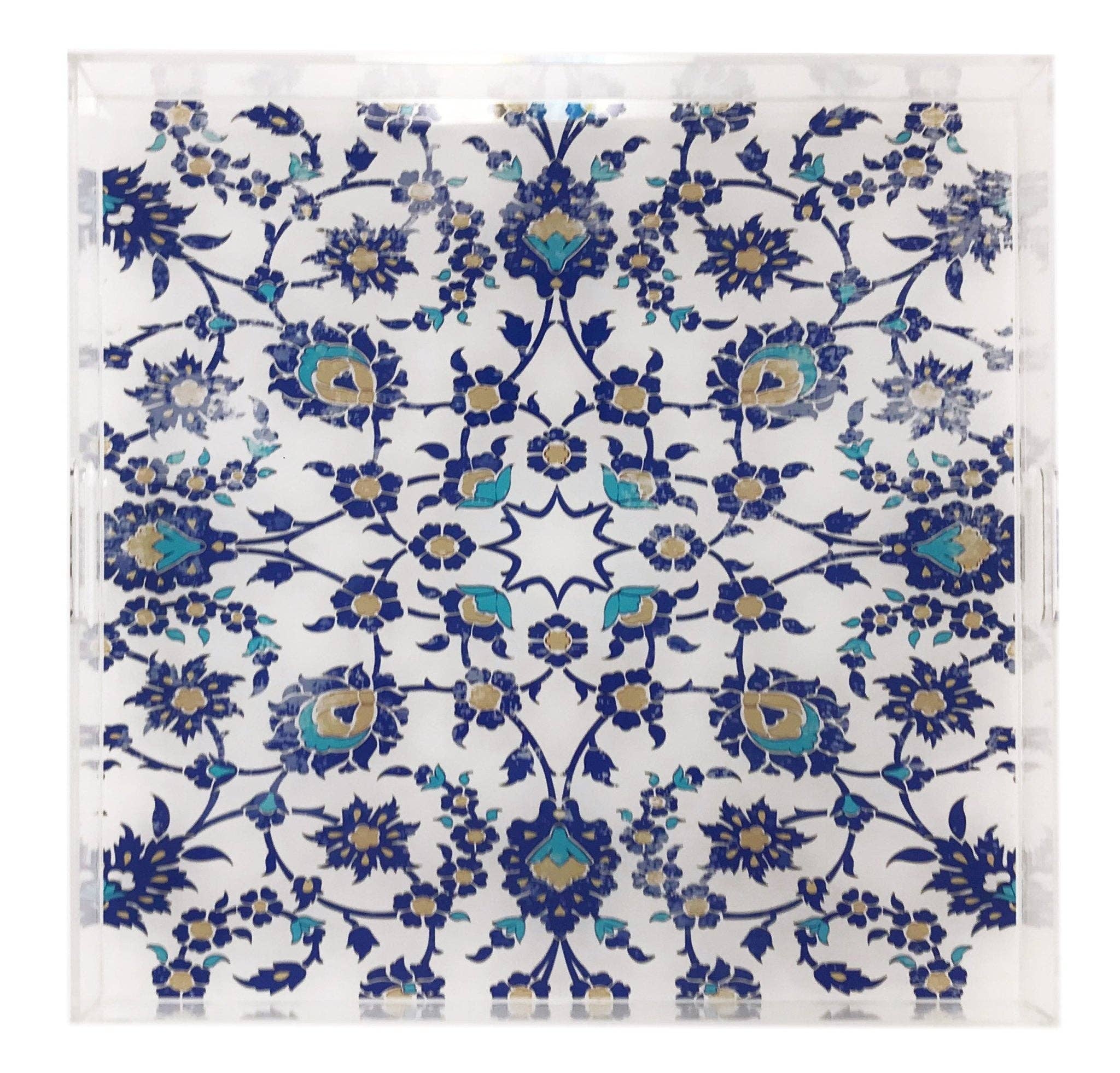 Nicolette Mayer - BOSPHORUS BLUE WHITE 18X18 ACRYLIC TRAY