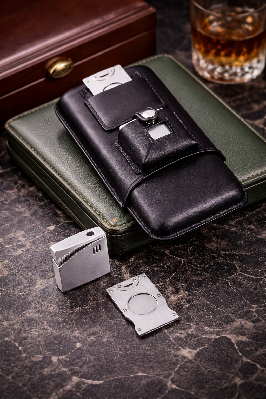 BeyBerk International - Black Leather Three Cigar Case