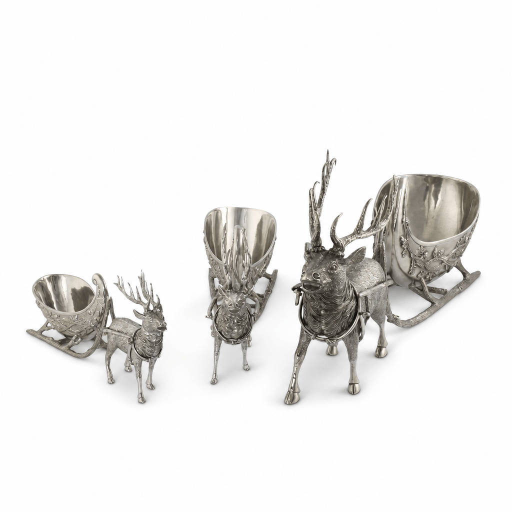 Pewter Reindeer Sleigh Centerpiece - Large
