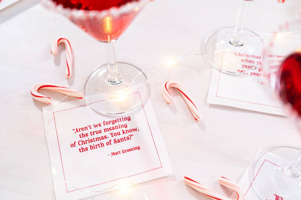 Five Star Napkins Inc. - Christmas Quotes White Cotton Cocktail Napkins x 50