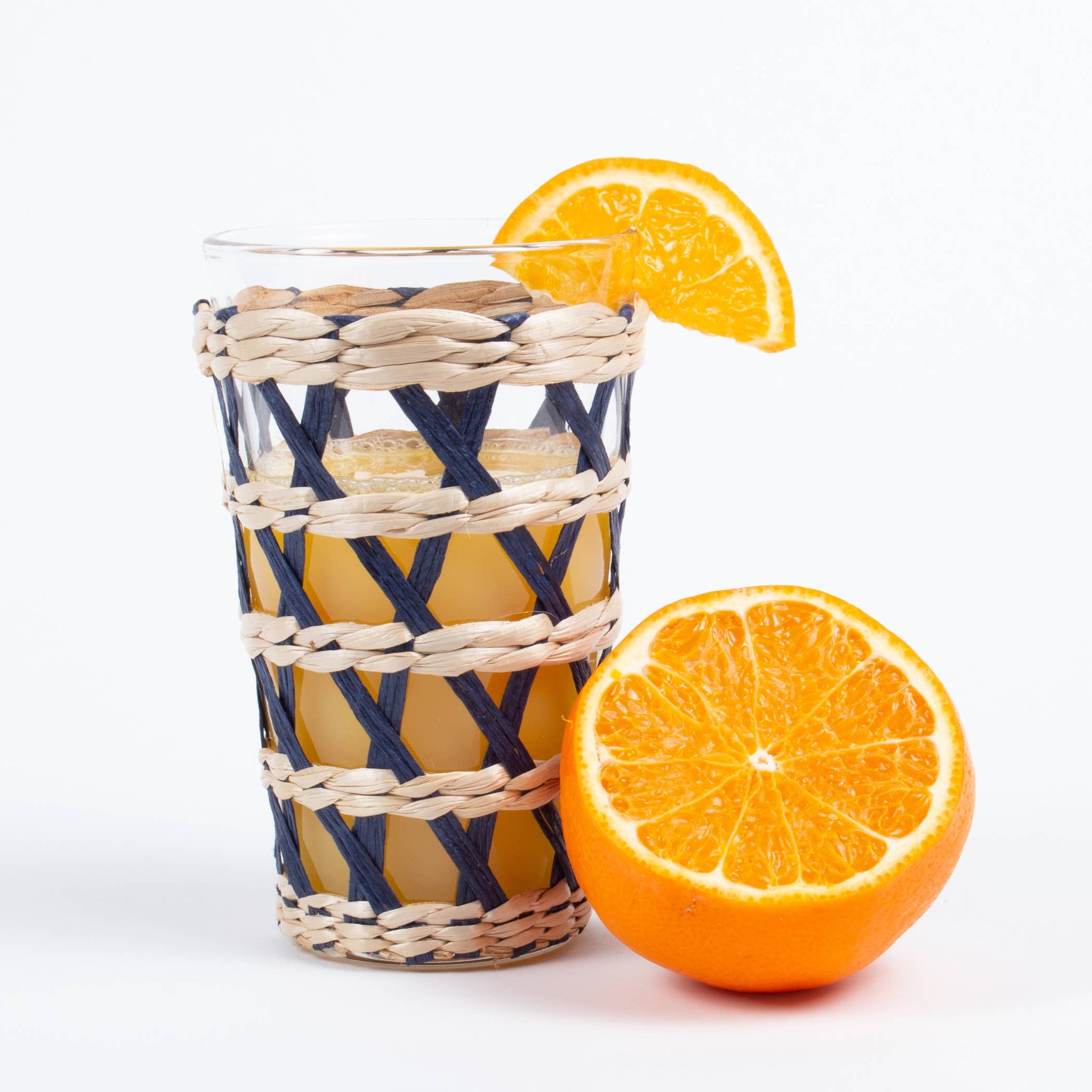 Navy Rattan Tumbler Glass