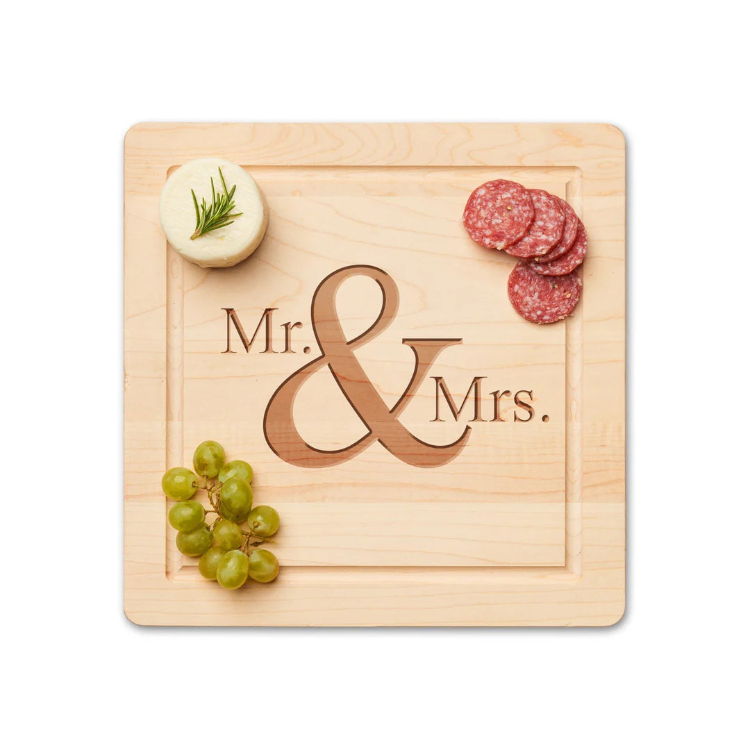 Mr. & Mrs - Maple Wood Cheeseboard 12 x 12"