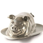 Pewter Happy Pig Butter Dish