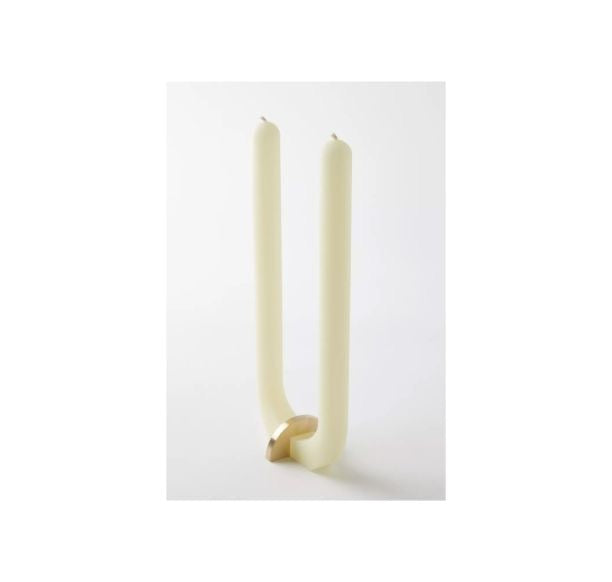U Candle Ivory Beeswax with Brass Holder