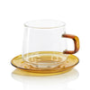 Baglioni Glass Tea and Coffee Cup with Saucer and Spoon Set - Amber