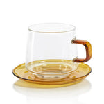 Baglioni Glass Tea and Coffee Cup with Saucer and Spoon Set - Amber