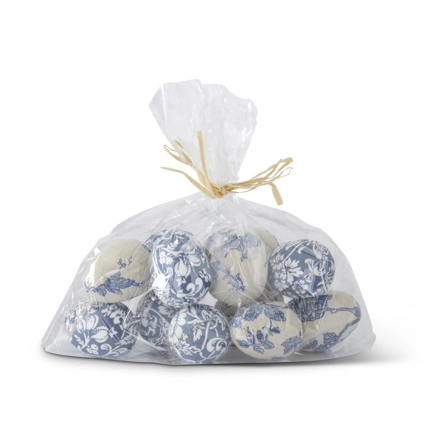 Blue and White Floral Fabric Egg 2" Assorted