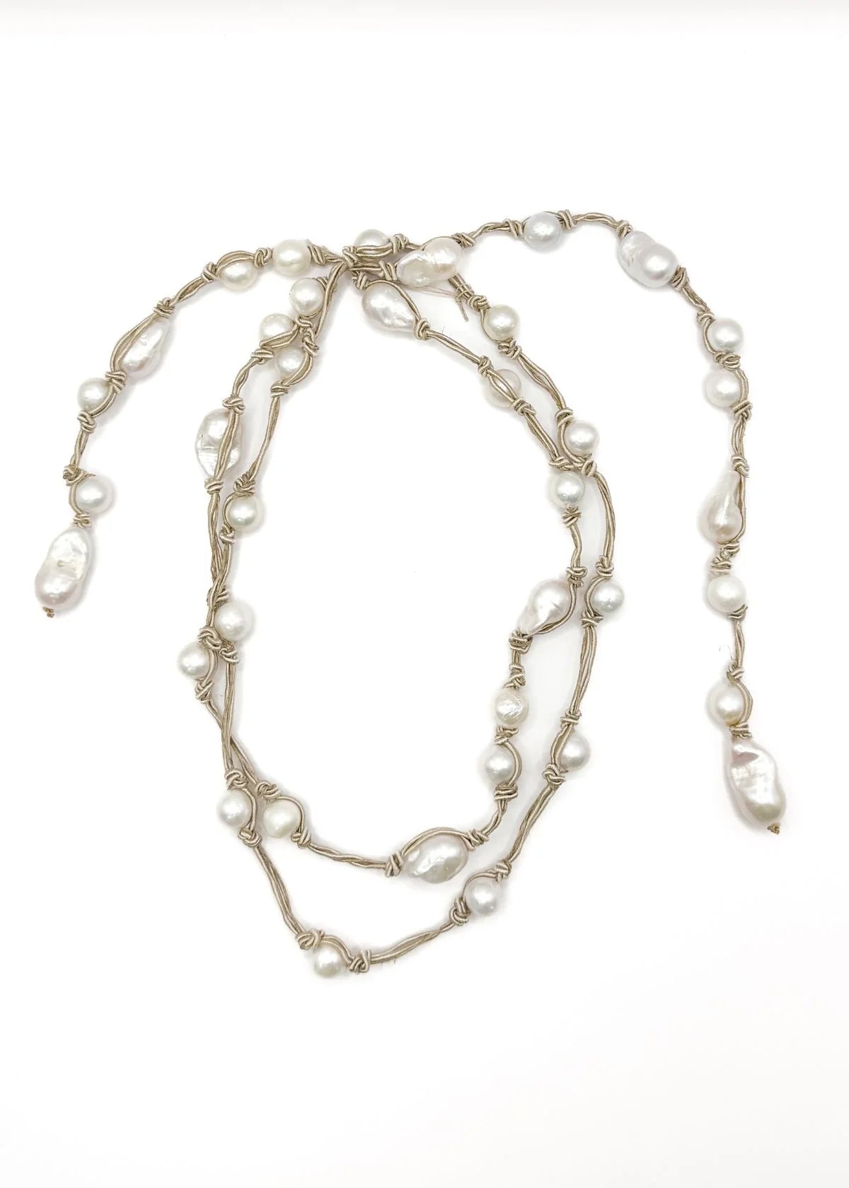 MELA Super Long Baroque Pearl Lariat on Natural Rope