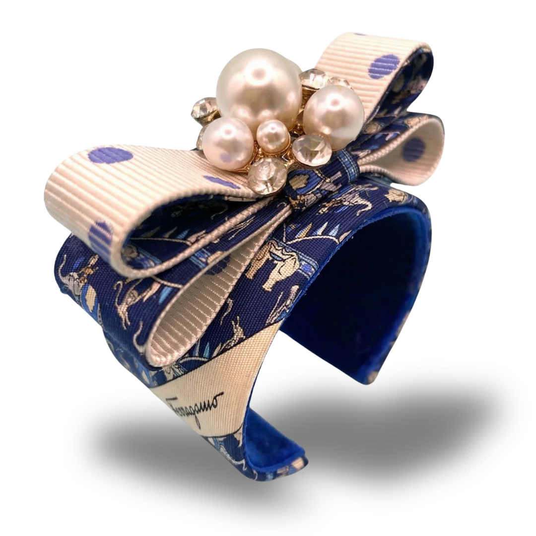 Vintage Luxe Circus Print Vintage Silk Necktie Cuff Bracelet