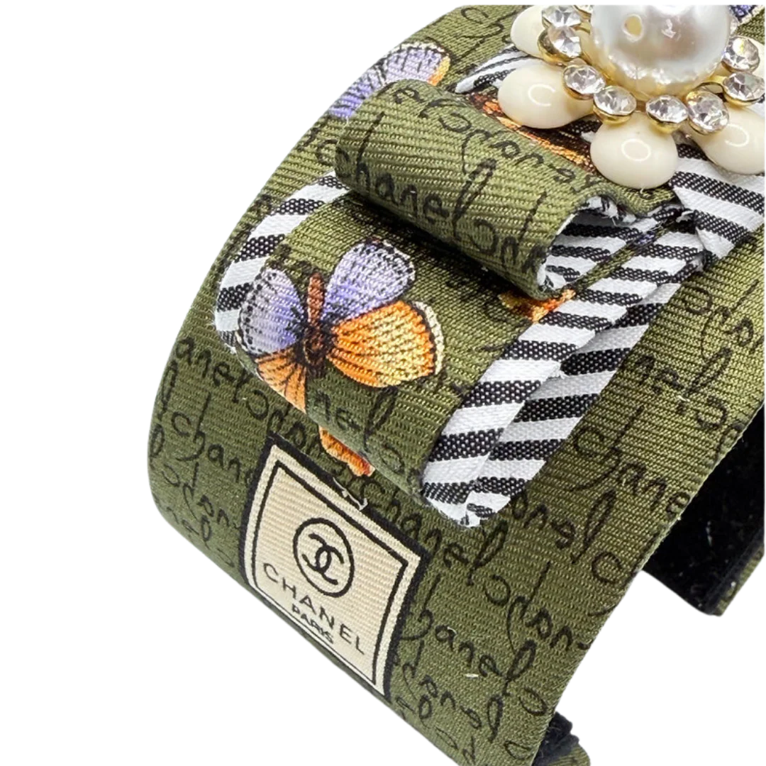 Vintage Luxe Butterfly Flower Vintage Silk Necktie Cuff Bracelet