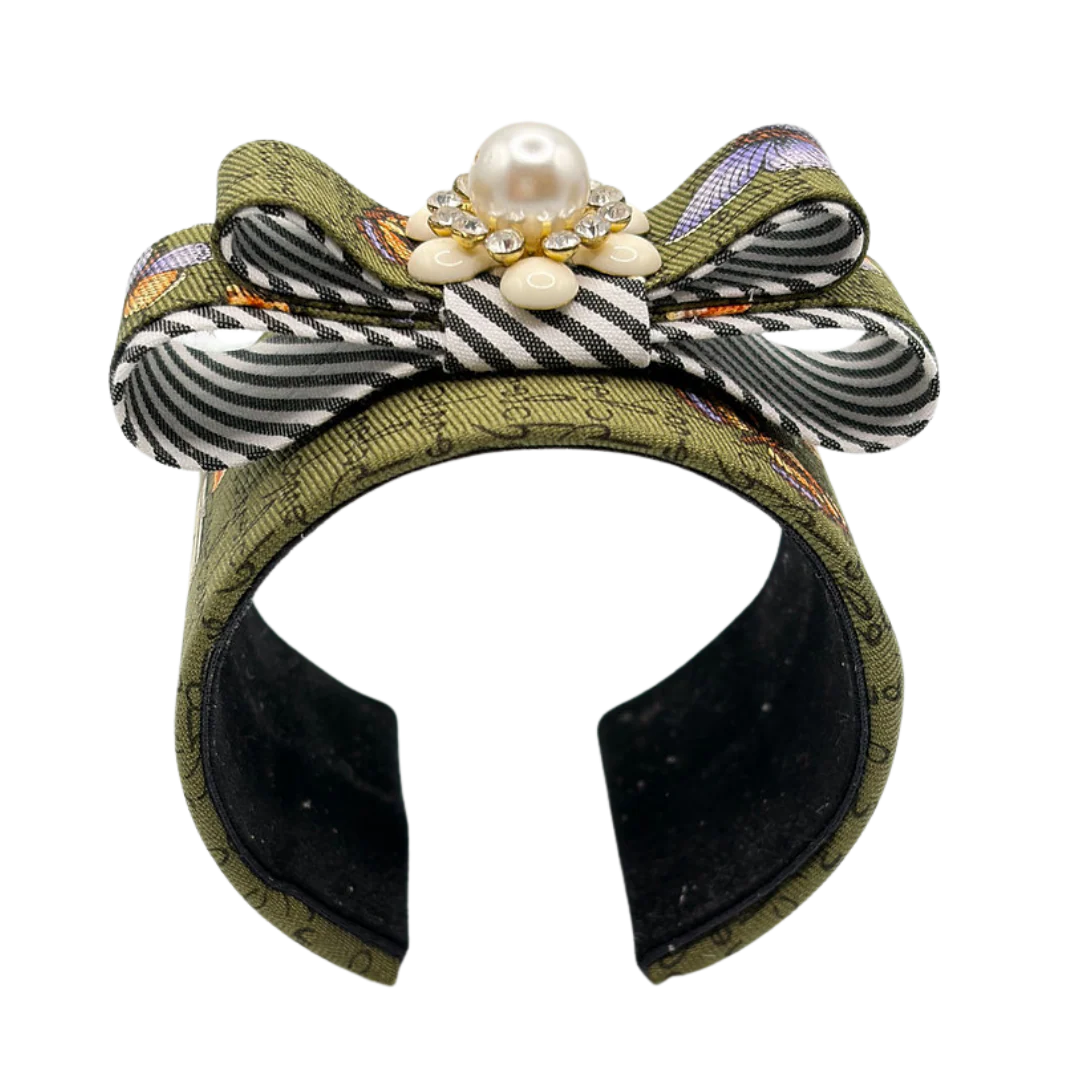 Vintage Luxe Butterfly Flower Vintage Silk Necktie Cuff Bracelet