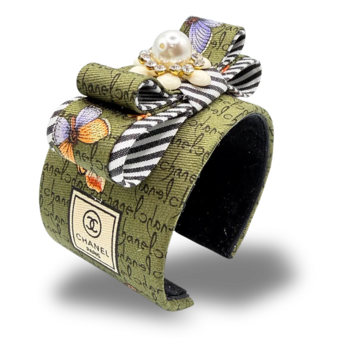 Vintage Luxe Butterfly Flower Vintage Silk Necktie Cuff Bracelet