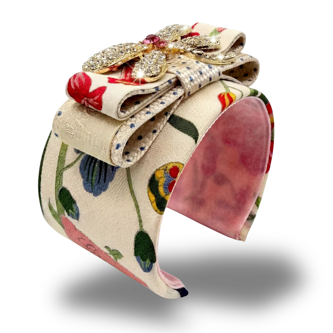 Vintage Luxe Flora Dragonfly Vintage Silk Necktie Cuff Bracelet