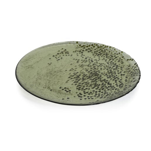 Dotted Glass Plate Green 11"