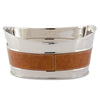 Silver w/ Brown Leather Oval Ice Bucket 15"