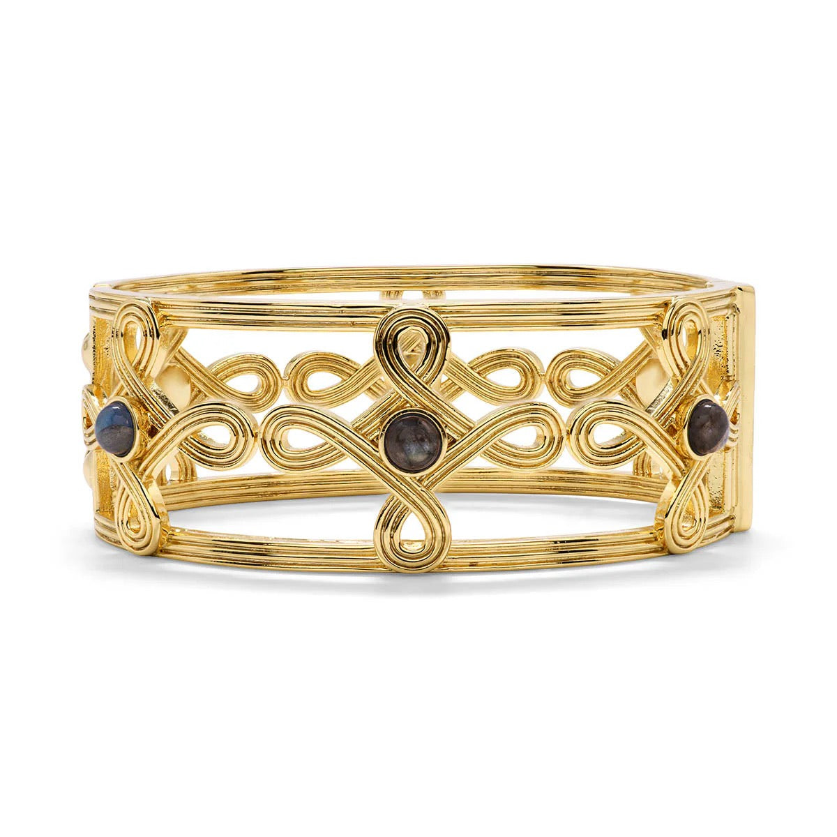 Capucine De Wolf Monique Compass Hinged Bangle - Gold/Blue Labradorite