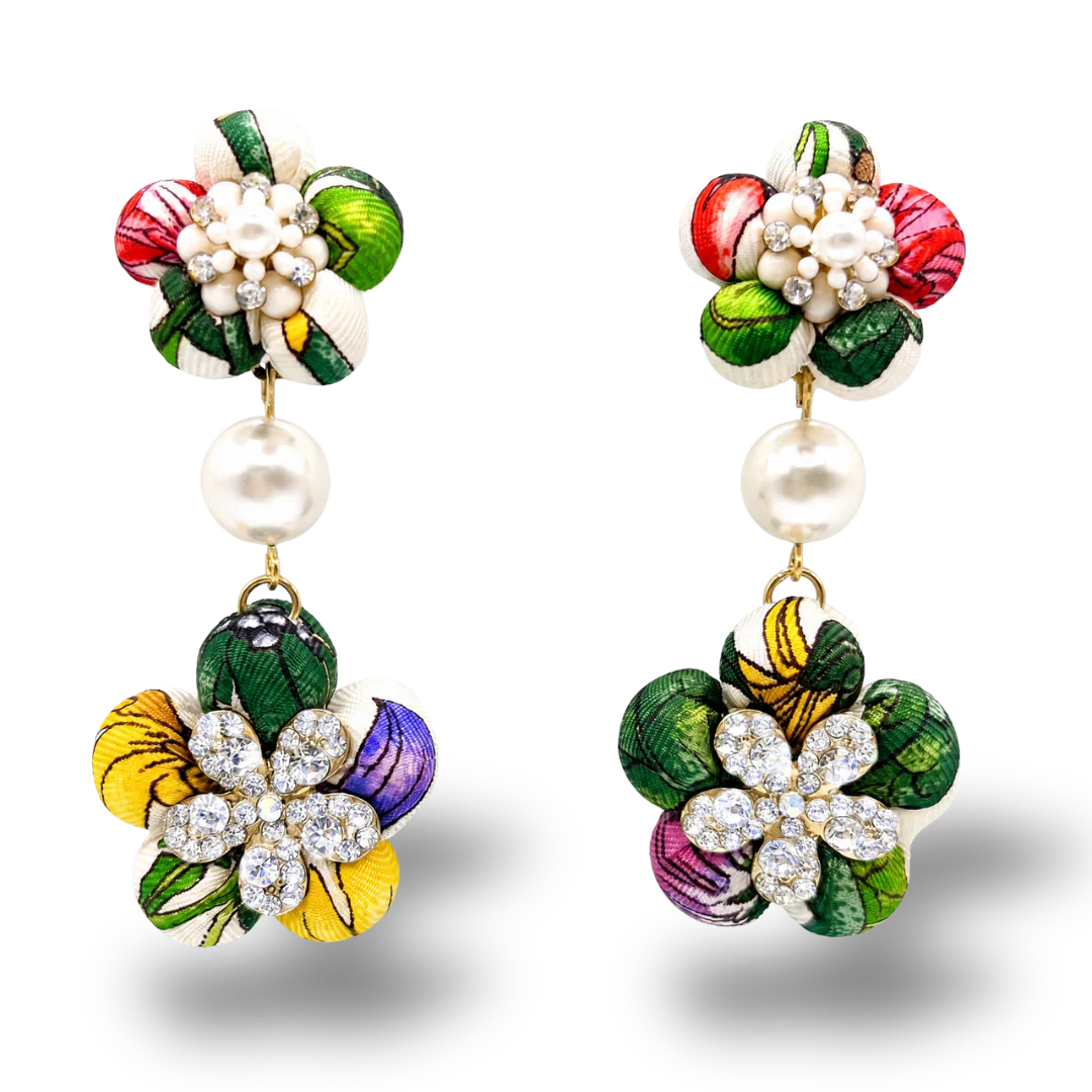 Vintage Luxe Flora Vintage Silk Necktie Chandelier Earrings