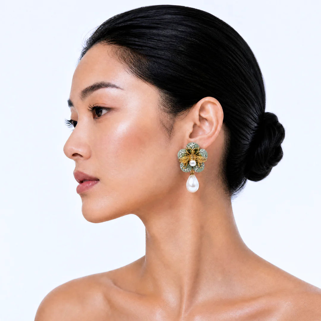 Vintage Luxe Rope Print Bumblebee Vintage Silk Necktie Drop Earrings