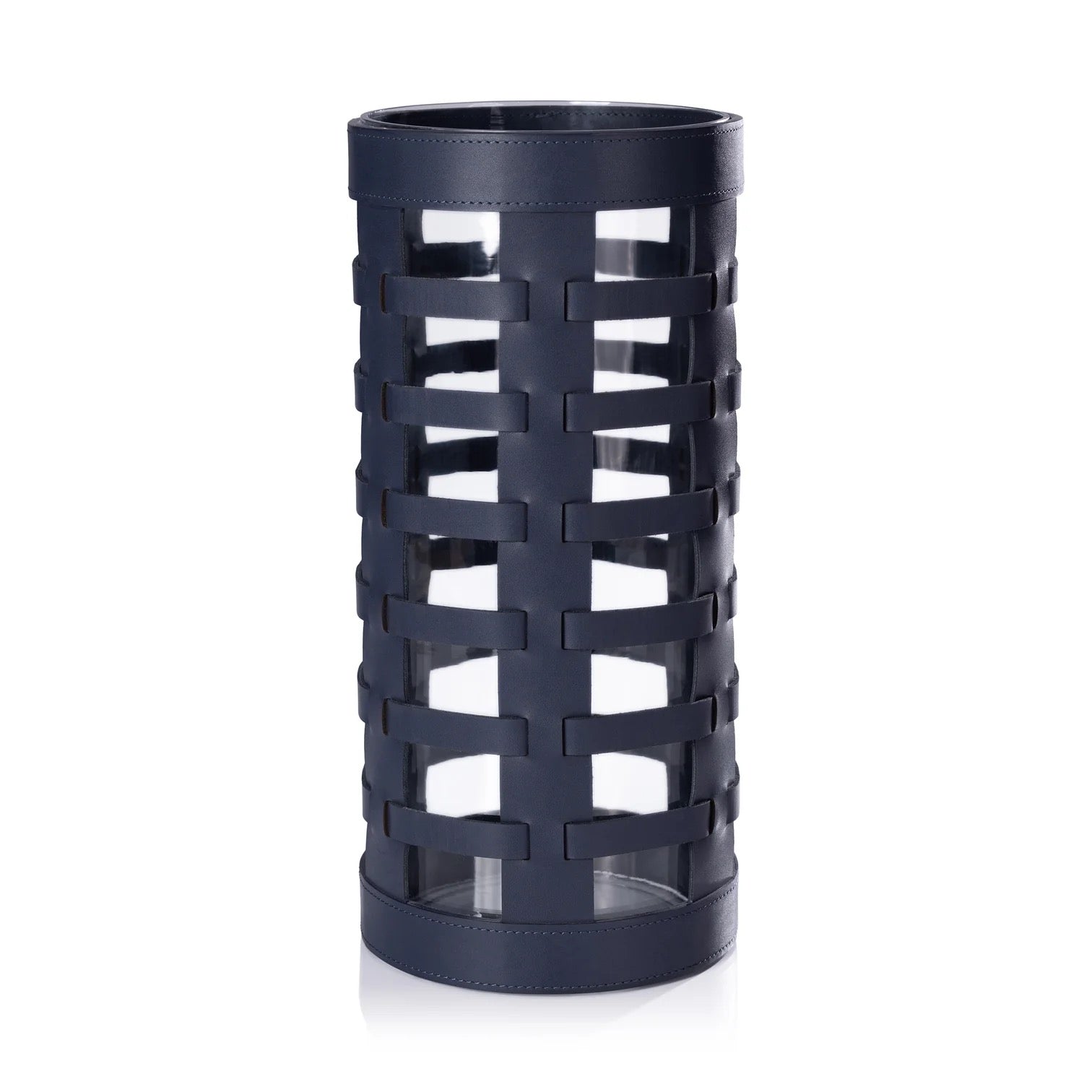 Nappa Woven Leather Glass Vase / Hurricane - Navy