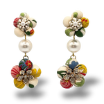 Vintage Luxe Flora Vintage Silk Necktie Chandelier Earrings (WHT)