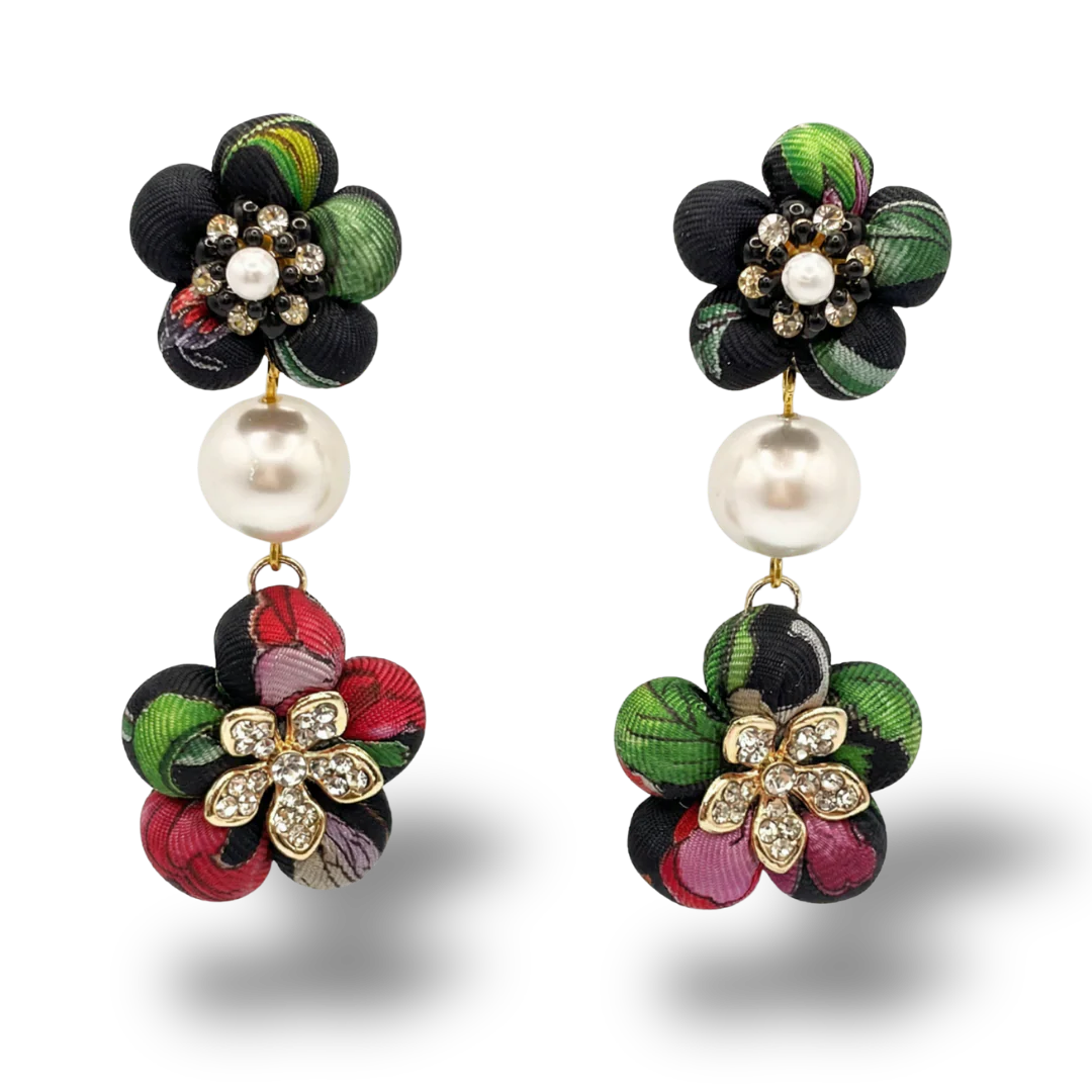 Vintage Luxe Flora Vintage Silk Necktie Chandelier Earrings