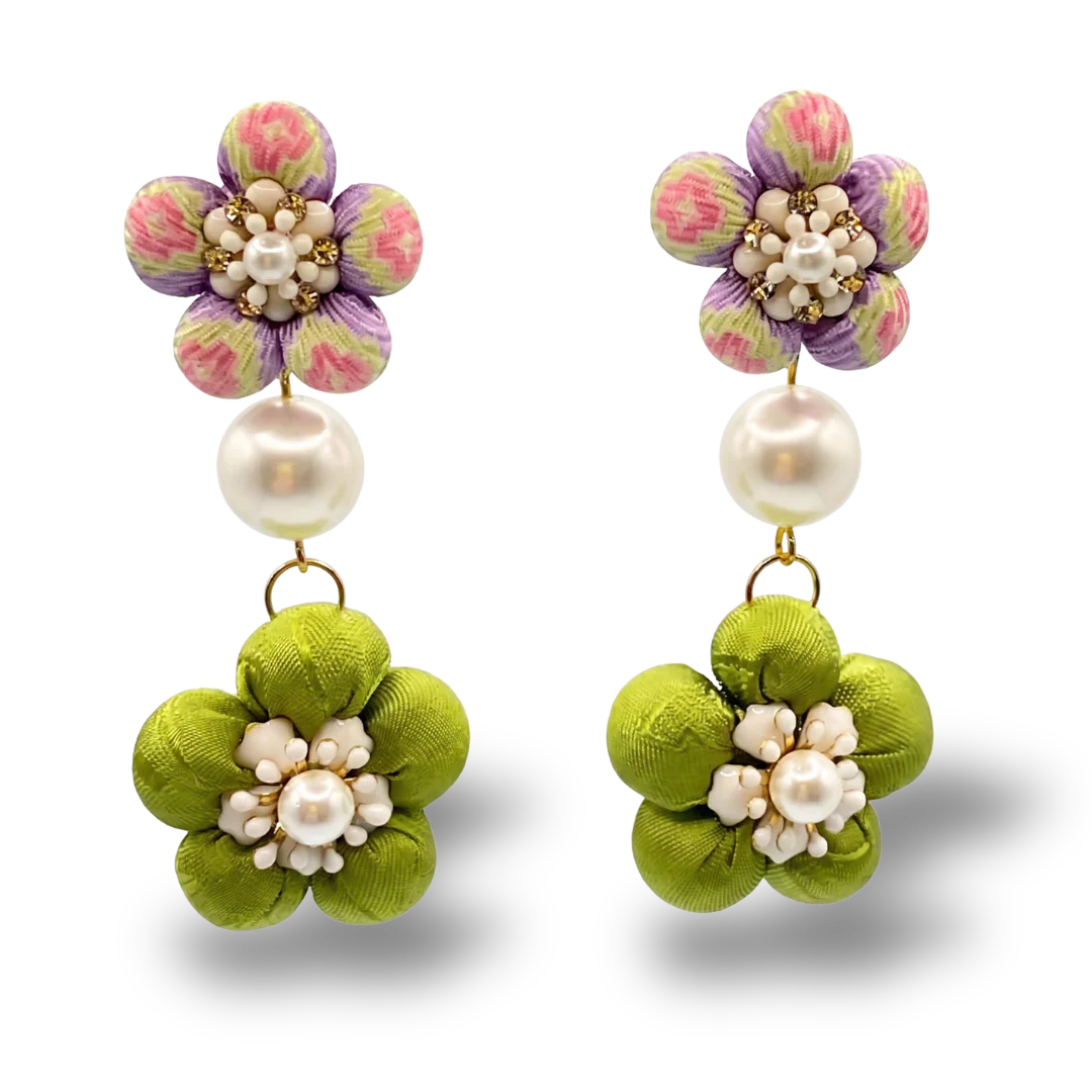 Vintage Luxe Floral Vintage Silk Necktie Chandelier Earrings