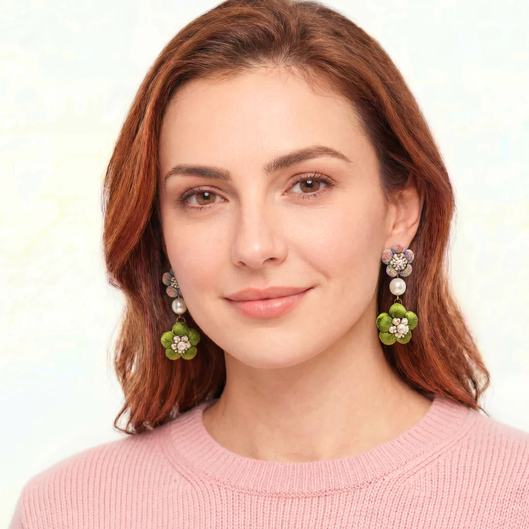 Vintage Luxe Floral Vintage Silk Necktie Chandelier Earrings