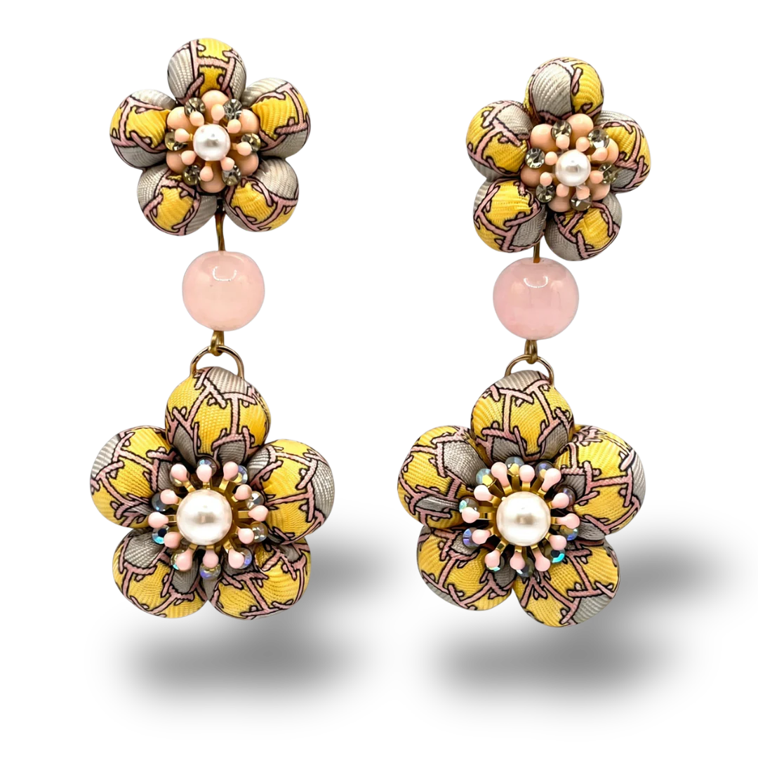 Vintage Luxe H Chain Vintage Silk Necktie Chandelier Earrings