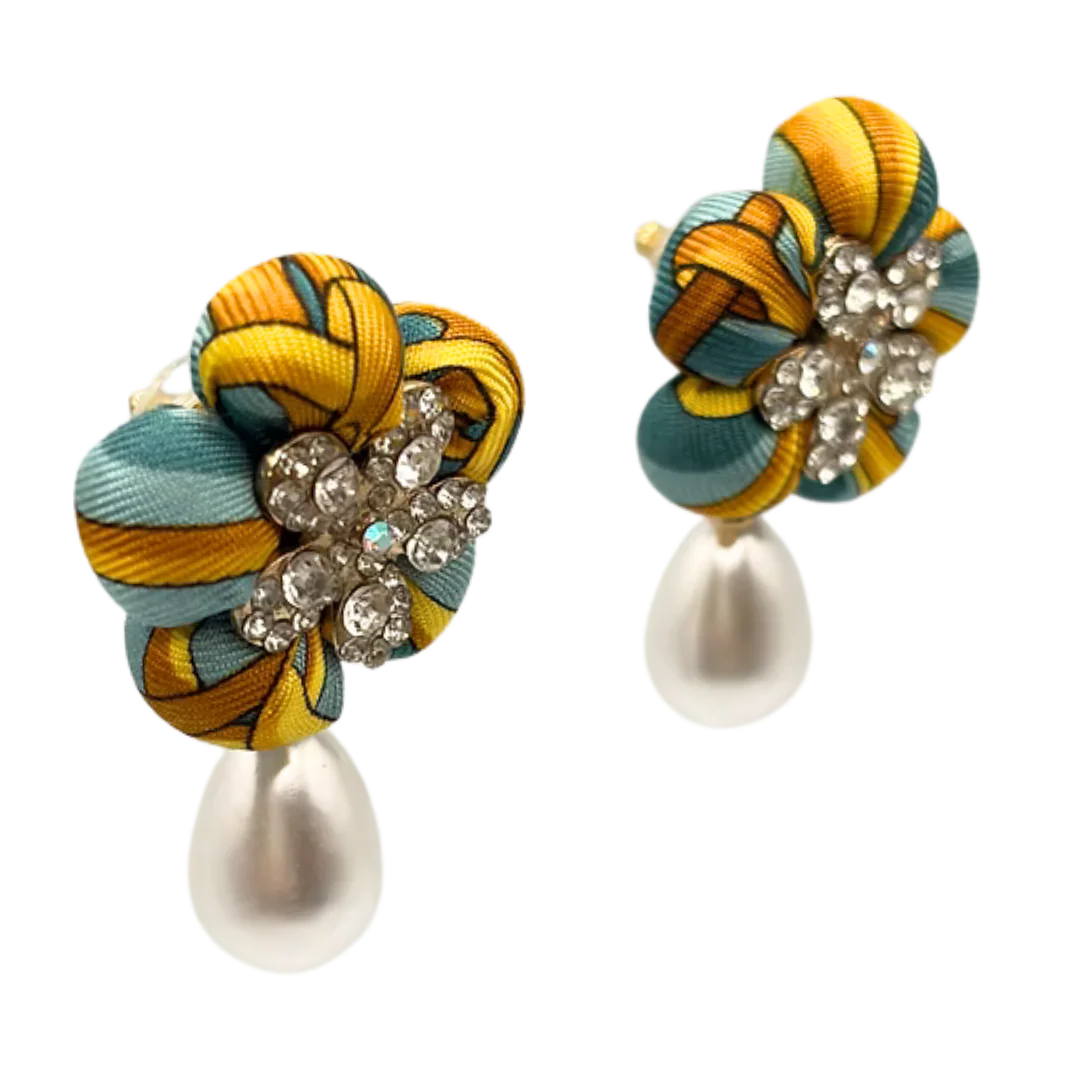 Vintage Luxe Equestrian Vintage Silk Necktie Drop Earrings