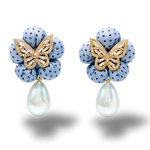 Vintage Luxe Dot Butterfly Vintage Silk Necktie Drop Earrings