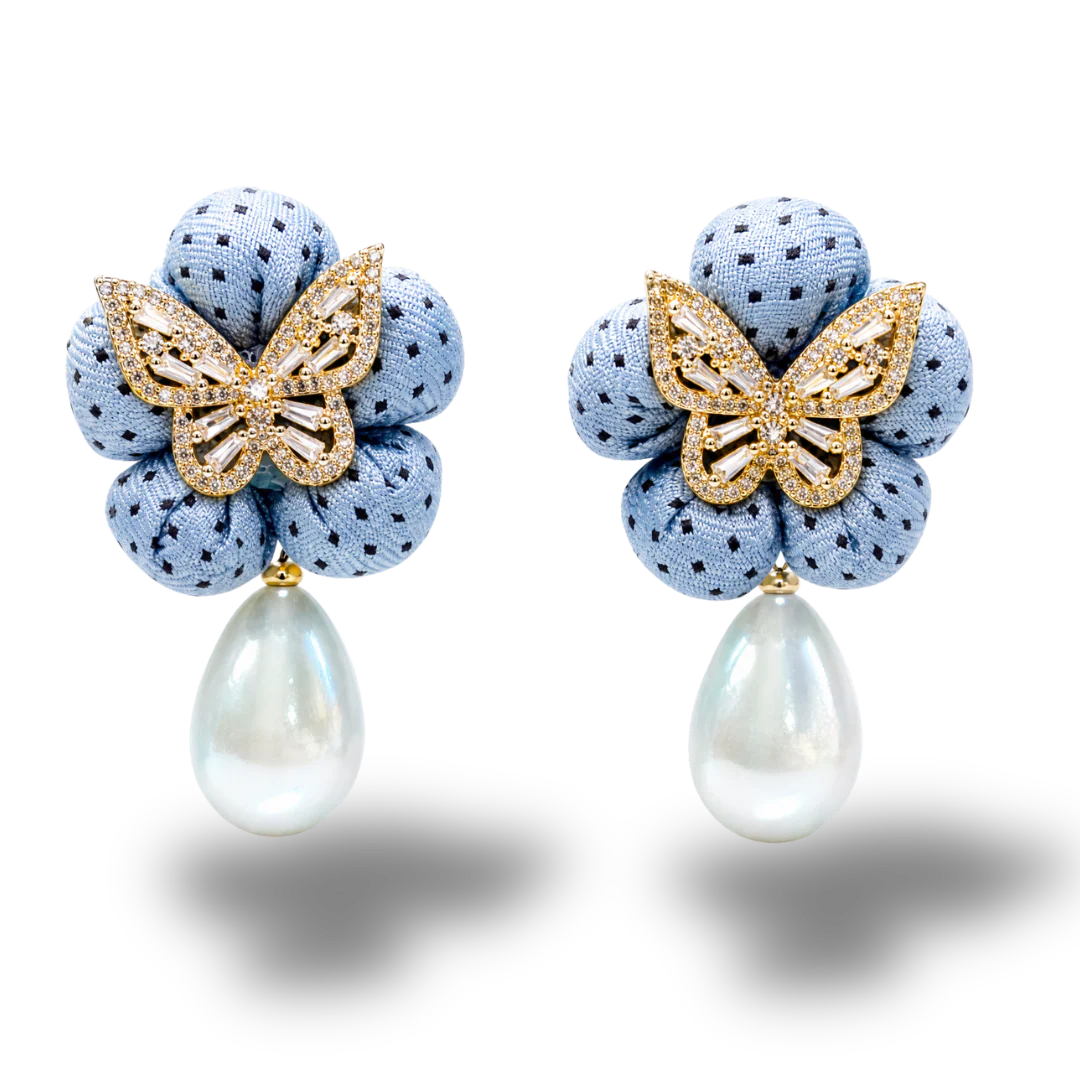 Vintage Luxe Dot Butterfly Vintage Silk Necktie Drop Earrings