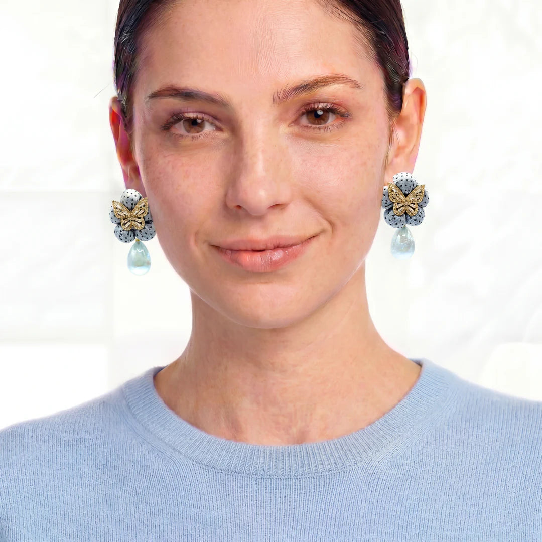 Vintage Luxe Dot Butterfly Vintage Silk Necktie Drop Earrings