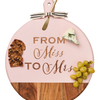 Acacia Heirloom Board with Handle Round & Gold Spreader Tied with Gray & White Ribbon - Pink | From Miss to Mrs | 20 x 1