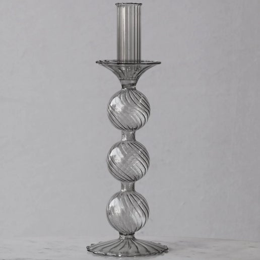 Glass Cambridge Lucille 3 Ball Candlestick Holder (Light Gray)