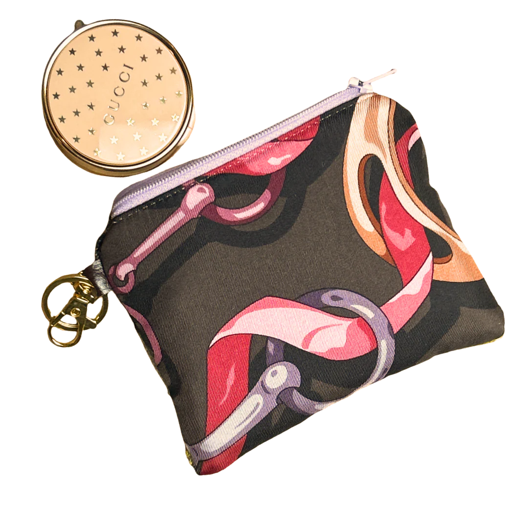 Vintage Silk Scarf Coffee Run Keychain Bag