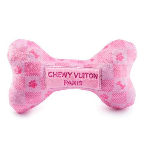 Pink Checker Chewy Vuiton Bone Dog Toy