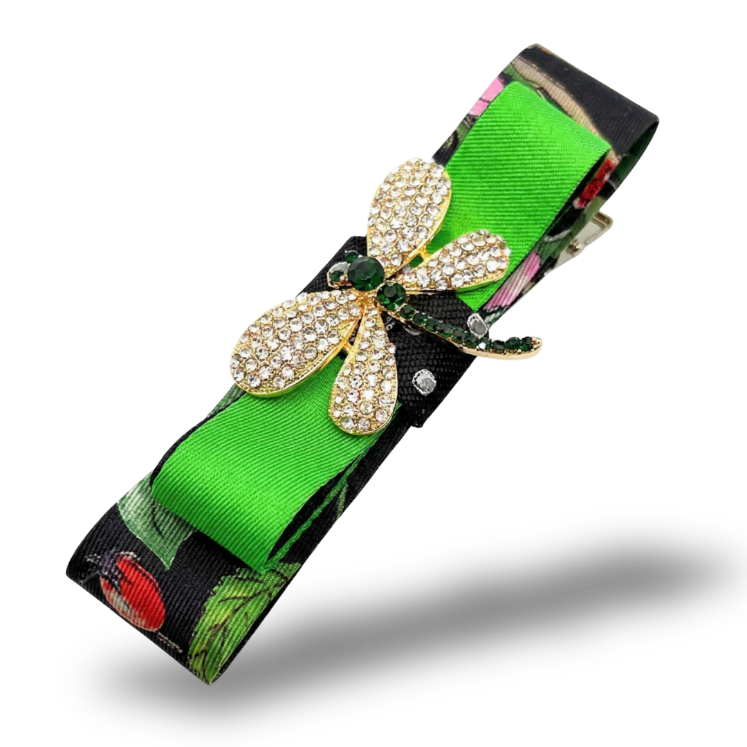 Vintage Luxe Flora Dragonfly Vintage Silk Necktie Hair Clip