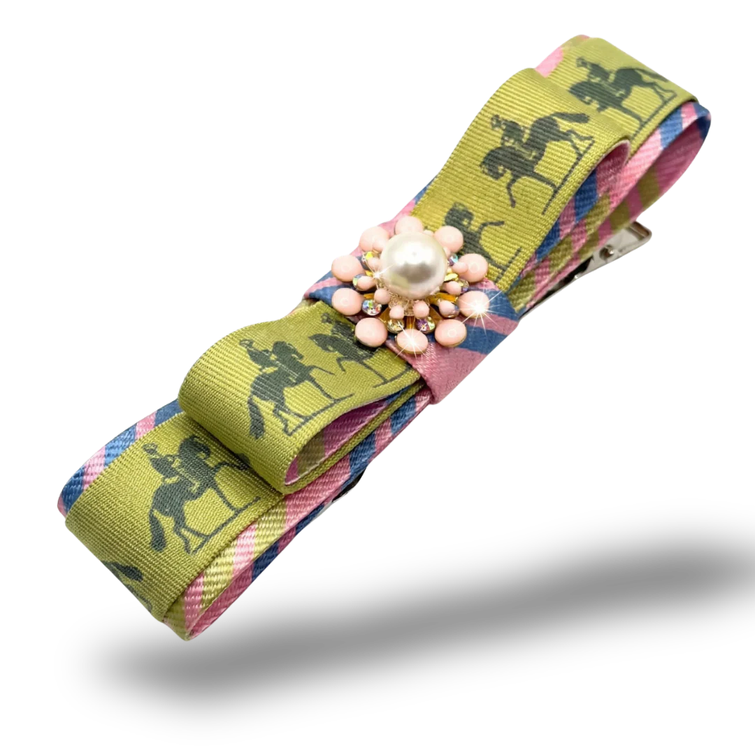 Vintage Luxe Equestrian Print Silk Necktie Hair Clip