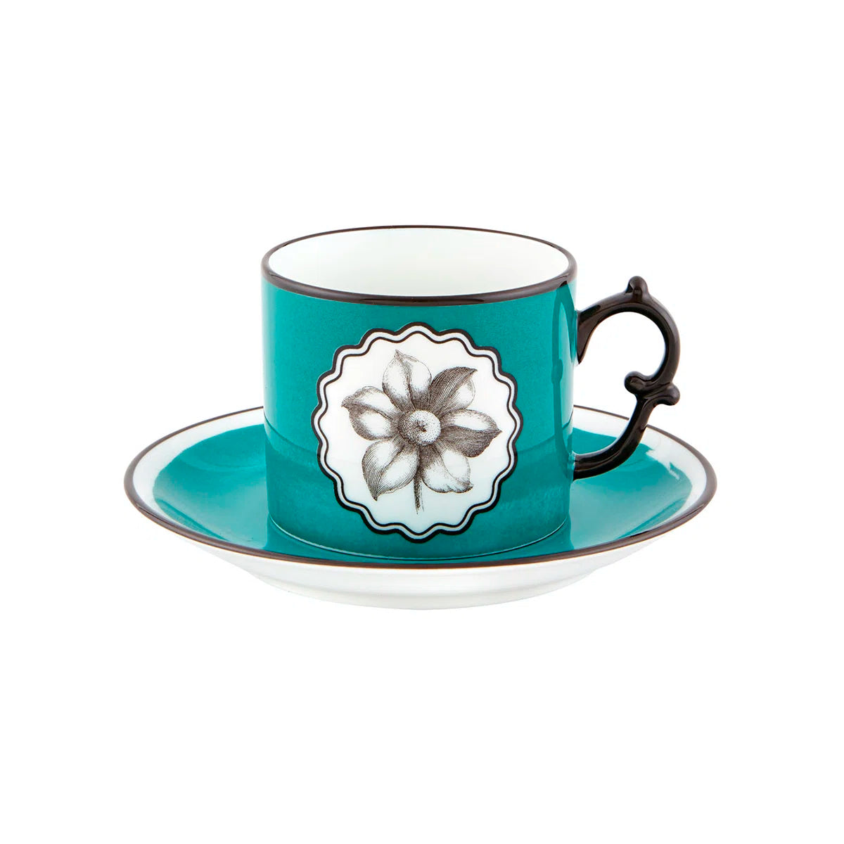 VIsta Alegre Herbariae ~ S/2 Tea Cups & Saucers (Pink & Peacock)