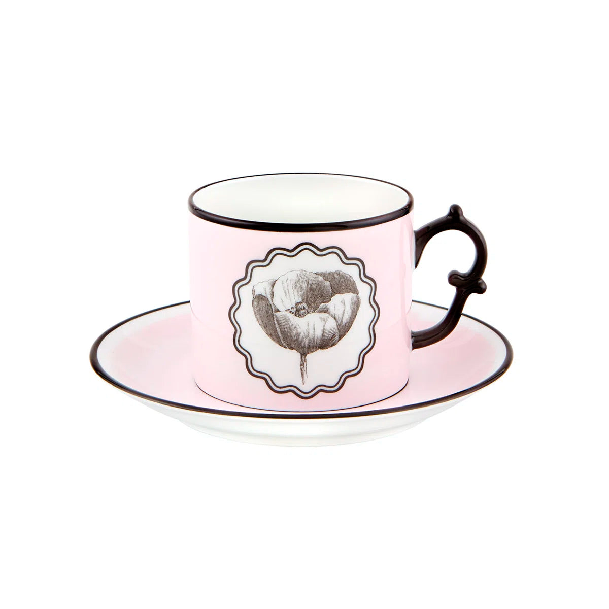 VIsta Alegre Herbariae ~ S/2 Tea Cups & Saucers (Pink & Peacock)