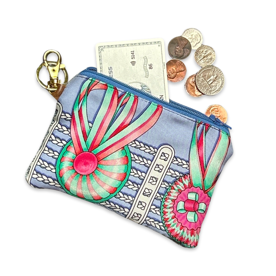 Vintage Silk Scarf Coffee Run Keychain Bag