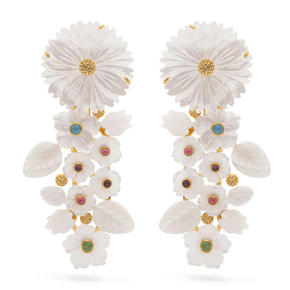 Capucine De Wulf Mermaid Garden Convertible Statement Earrings - MOP Multi Colored Jade