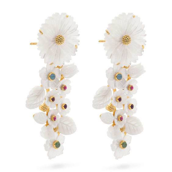Capucine De Wulf Mermaid Garden Convertible Statement Earrings - MOP Multi Colored Jade